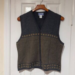 Vintage Pendleton Sweater Vest Wool Blend Gray Brown Button Front Knit Large 90s